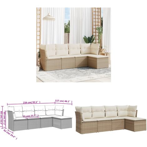 5-tlg. Garten-Sofagarnitur mit Kissen Beige Poly Rattan - Gartenmöbel Set - PE-Rattan Möbel - Outdoor Sofa - Lounge Set - Gartenlounge - Home & Living (1/3)