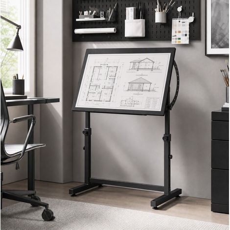 Mesa de dibujo regulable 90x60 cm de madera y metal negro, inclinable FloraGrace (1/5)