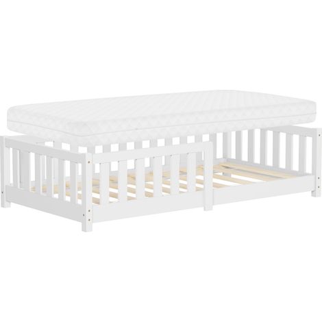 ML-Design Letto Basso per Bambini e Bambine 80x160 cm, Bianco, in Legno di Pino Massiccio, con Materasso e Protezione Anticaduta, Giroletto Montessori per Bimbi, Lettino a Terra per Cameretta (1/5)