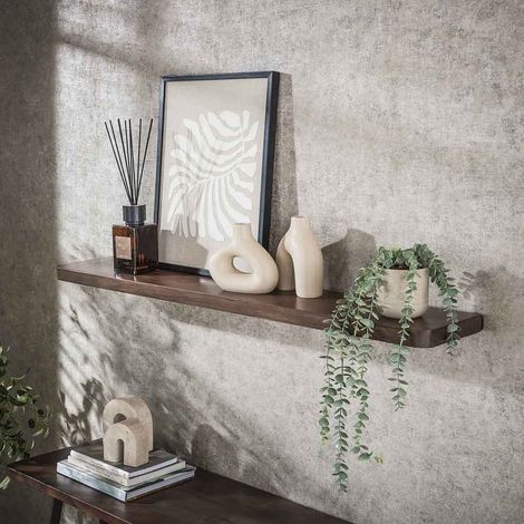 Etagère murale style nature 120 cm en acacia massif brun Carvie (1/5)