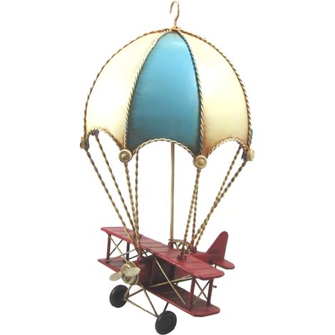 Signes Grimalt Aeroplano con paracadute vintage  Figura decorativa in metallo blu 31x18x17 cm