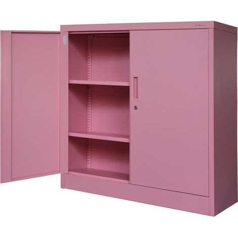 Armoire de Bureau C001B Armoire métallique de Rangement 2 étagères réglables Revêtue de Poudre Verrouillable (Rose) (1/5)
