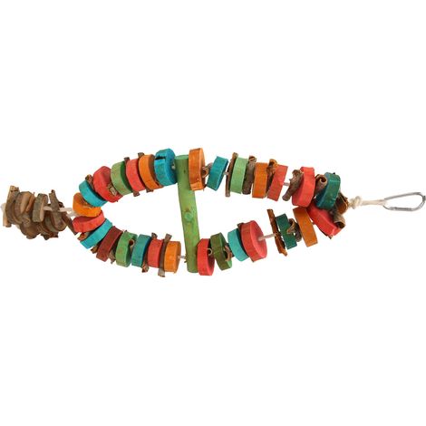 Jouet à mâcher pour oiseaux, en bois résistant aux déchirures, avec crochet, pour cage à oiseaux de taille moyenne et grande, coloré. Idéal pour ronger le bec des perroquets moyens et grands. (1/5)