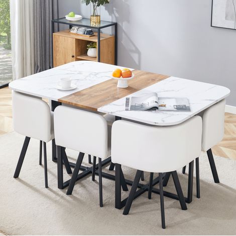 Tavolo da pranzo allungabile 150x100x79 cm MDF metallo bianco/nero, 4-6 persone FloraGrace (1/5)