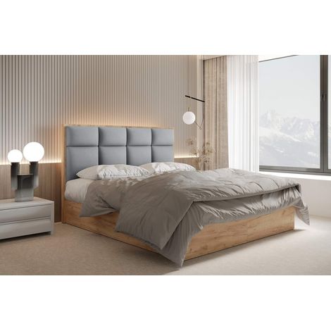 Lit adulte 180x200 cm SELVA avec rangement, matelas ressorts ensachés et surmatelas - tissu velours - gris (1/5)