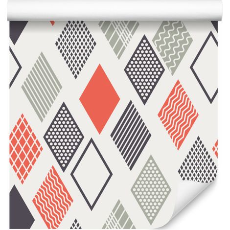 Papel pintado geométrico y colorido con rombos para salón y dormitorio, 50x1000 cm. (1/5)