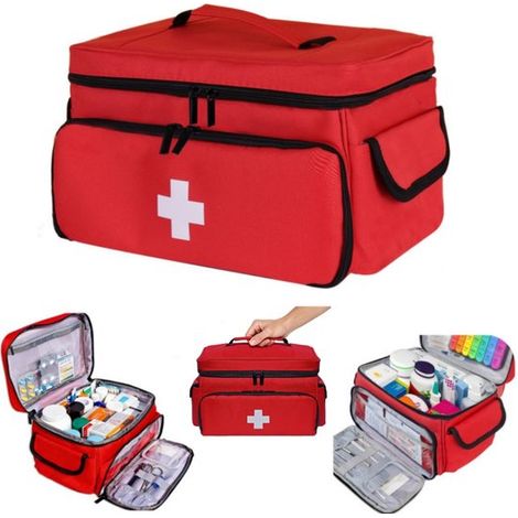 Trousse de premiers secours 29 x 19,5 cm - sac à pharmacie étanche compartimenté, rouge (1/5)