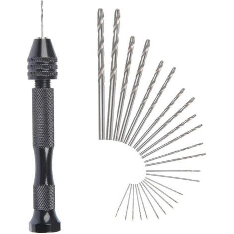 QORVA-Mini perceuse à main avec foret hélicoïdal + 25 micro forets hélicoïdaux sans fil, outils de tournage pour aluminium, foret hélicoïdal réglable pour pyrogravure, perçage du plastique et du cuivr