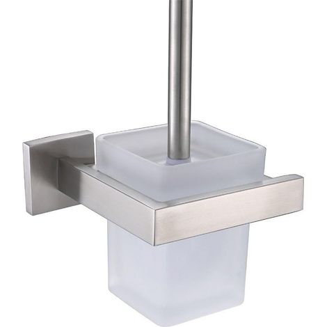 Acier INOX 304 Brossé Montage Mural Support Brosse WC en Verre Givré Anti-Rouille Durable Set Accessioires Toilettes Salles de Bain