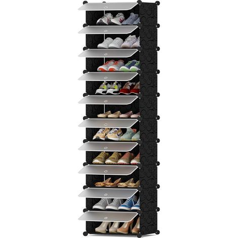 Schuhschrank mit 10 Regalböden, Platz für 20 Paar Schuhe, PP-Paneele, transparente Tür, für Eingangsbereich/Flur (1/5)