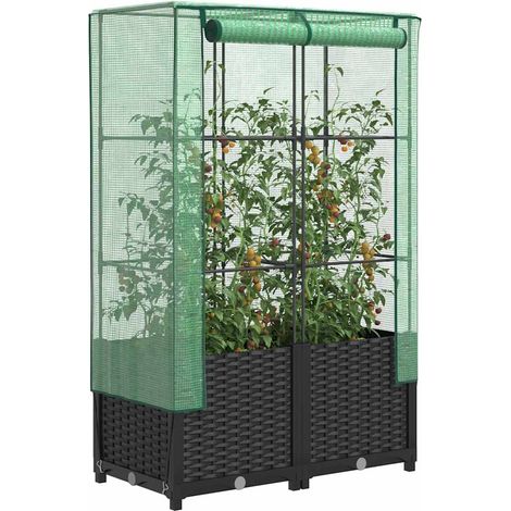 Hochbeet mit Gewächshaus-Aufsatz Rattan-Optik 80x40x138 cm