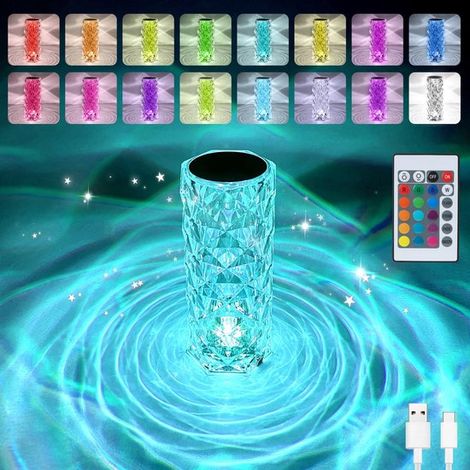 Lussuosa lampada da tavolo a LED "Diamond Rose" con controllo touch, 16 colori di luce, lampada da tavolo in cristallo 16 x 8 cm, proiettore di cielo stellato per camera da letto (1/5)