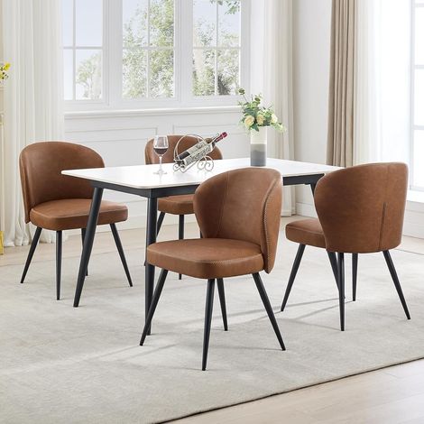 Hoerfuriy – Lot de 4 chaises de salle à manger en cuir synthétique marron – Rembourrage haute densité – Pieds en acier robuste – Confort ergonomique (1/5)