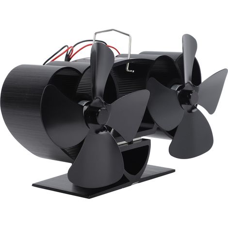 Ventilateur de poêle à chaleur, alliage d'aluminium, 4 pales, double tête, cheminée, remplacement, noir (1/5)