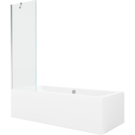 Mexen Cube rechteckige Badewanne 180 x 80 cm mit Verkleidung und 1-flügeliger 60 cm Duschwand, transparent, Chrom - 550518080X9