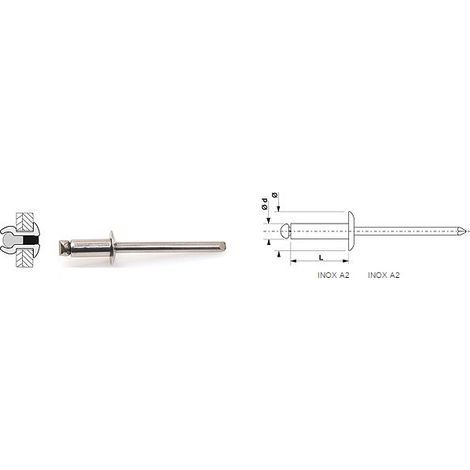 DEGOMETAL - 100 Rivets aveugles standards Inox A2/Inox A2 Tête Ronde Standard 4.8X8 - 105 148 081