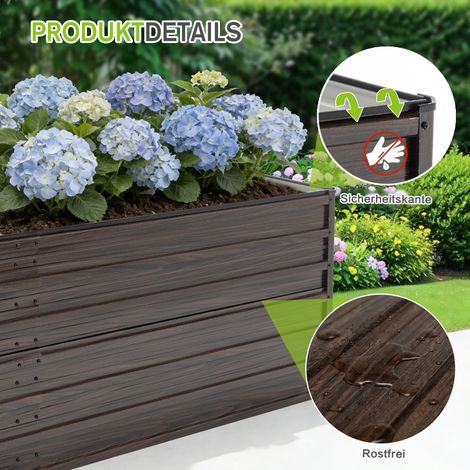 Grand bac à fleurs surélevé en métal, 219 x 112 x 64 cm, avec fond ouvert, kit de jardinière robuste en acier, résistant aux intempéries et à la rouille, idéal pour les légumes, les fleurs et la terra (1/5)