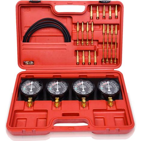 Jiubiaz Kit Probador de Sincronización Carburadores para Moto 4 Cilindros con 4 Manómetros Tubos Adaptadores y Maletín para Mantenimiento (1/5)