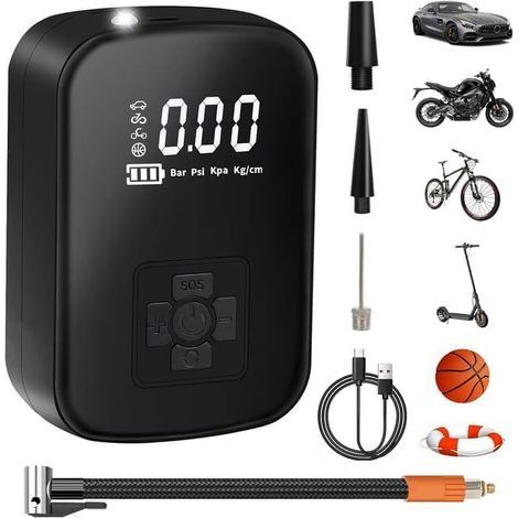 Compresseur à Air Portatif, Mini Pompe à Air Électrique 40-50L/min Pompe a Velo Electrique avec Écran LCD Numérique pour Moto, Voiture, Balle (1/4)