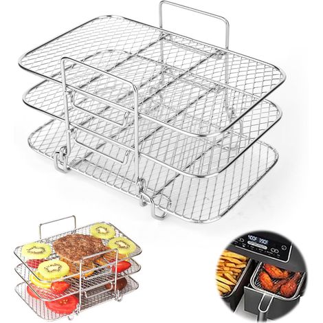 Grille pour Friteuse à Air, Multifonction Trois Couche Empilable, pour Ninja Air Fryer AF300EU AF400EU