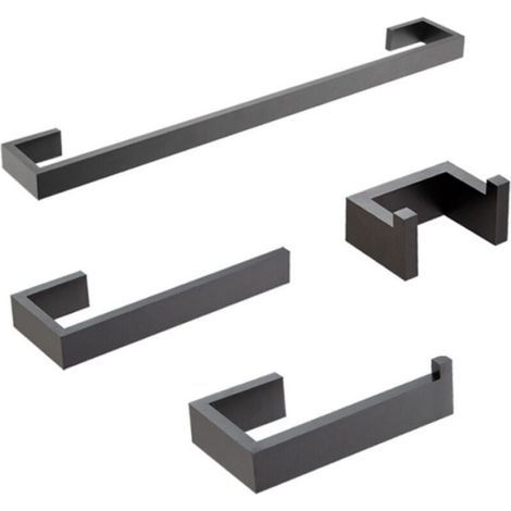 Ensemble de quincaillerie de salle de bain noir mat 4 pièces, ensemble de porte-serviettes de bain en acier inoxydable 304, ensemble de porte-serviet (1/4)