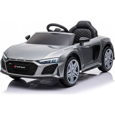 Auto Elettrica Bambini Audi R8 Sport 12V con Licenza Ufficiale Telecomando 2.4GHz Doppio Motore 30W Sedile in Eco Pelle Luci LED MP3 USB Bluetooth Porte Apribili 3–5 km/h Grigio