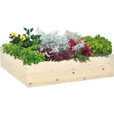 Bac jardinière, en bois, 117 x 117 x 30 cm, pour jardin et balcon, jardinière pour plantes et légumes, culture de plantes
