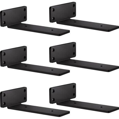 Lot de supports d'étagère métalliques noirs en forme de L, supports d'étagère flottants de 15 cm, supports d'étagère robustes pour fixation murale (charge maximale : 70 kg). (1/5)