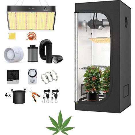 Kit Complet de Culture avec Lampe LED à Spectre Complet à intensité Variable, 120 x 120 x 200 cm, avec Ventilateur, Filtre à Charbon Actif évacué, Tente de Culture, Serre (1/5)