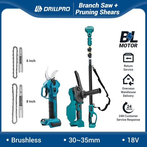 Elektrische Gartenschere 35 mm + 2000 W 6800 U/min 6/8 Zoll Akku-Kettensäge mit verstellbarer Teleskopstange, ohne Akku, kompatibel mit Makita-Akku