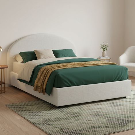 Dmora - Cama de plaza y media Dbogda, Cama contenedor con revestimiento de tela, 100% Made in Italy, Apertura frontal, con colchón Cm 120x190 incluido, Blanco (1/5)