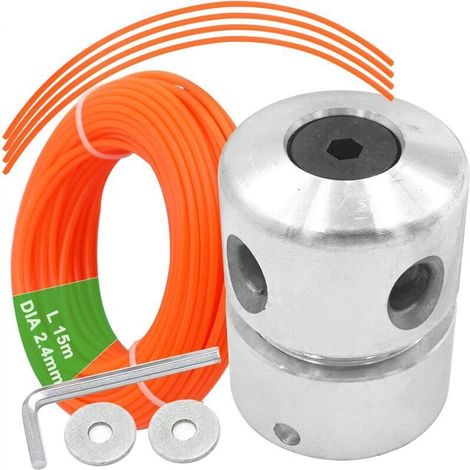 Aluminium Tête Debroussailleuse Universelle M8 M10 avec 2,4mm x 15m Fil Coupe Bordure Nylon (1/4)