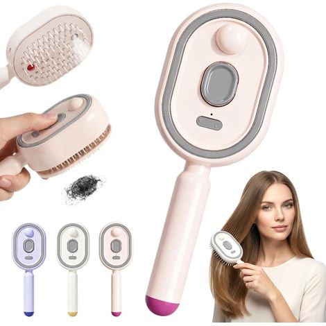 Brosse À Vapeur Électrique, 2026 Nouveau Peigne de Massage Électrique, Brosse Massage Cuir Chevelu avec Lisseur Vapeu, Detangling Steam Brush Outil De Coiffure Portable sans Fil (Rose) (1/5)
