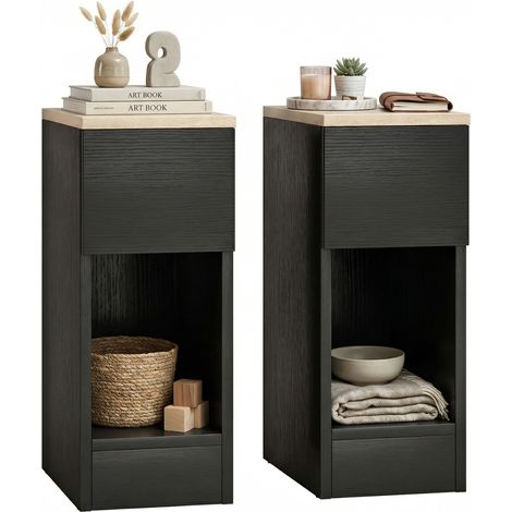 HOMCOM Bedside Tables Set of 2, Nightstands for Bedroom, Living Room, Black