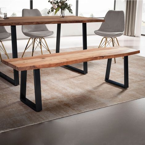Banc de table pieds U 160x40x45,5 cm en acacia naturel et métal noir