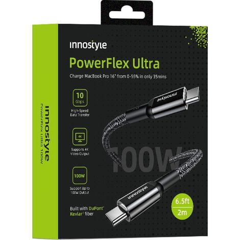 Câble USB-C Innostyle Powerflex Ultra, charge rapide Thunderbolt 10 Gbit/s, 100 W, Kevlar, 2 m, noir (1/5)