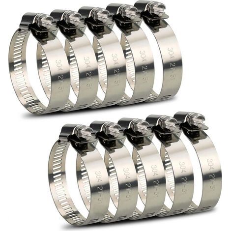 Adjustable Hose Clamp 27 to 51 mm Range 304 Stainless Steel Assortment Hose Clamps Clips for Family Water Hose, Home Gas, Automotive Hose, Faucet 10 Pieces (27 to 51 mm) (1/4)