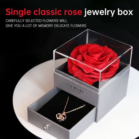 Schachtel mit ewiger Rose, Halskette, konservierten Blumen und Kristall – ein perfektes Geschenk für Mama, Ehefrau oder Freundin zum Geburtstag, Muttertag, Valentinstag, Weihnachten oder Jahrestag ein (1/5)