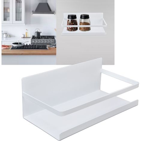 Étagère de rangement en fer forgé pour réfrigérateur, étagère de rangement magnétique latérale sans perçage, étagère de rangement multifonctionnelle pour la cuisine, blanche (1/5)