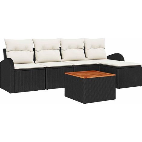 Garden Sofa Set with Storage 6 pcs Black and Cream Poly Rattan vidaXL