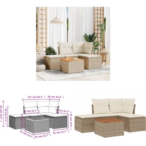 5-tlg. Garten-Sofagarnitur mit Kissen Beige Poly Rattan - Gartensorte - Gartenmöbel Set - Esszimmergarnitur - Outdoor Möbel - Lounge Sofa - Home & Living (1/3)