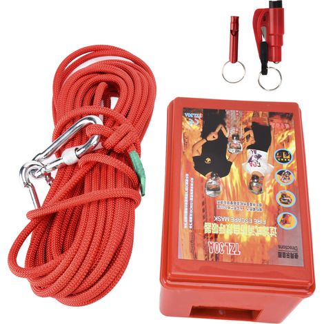 Kit de survie incendie d'urgence comprenant une corde de sécurité de 0,3 pouce, un brise-vitre et un sifflet, avec sac de rangement pour la maison et la voiture. (1/5)