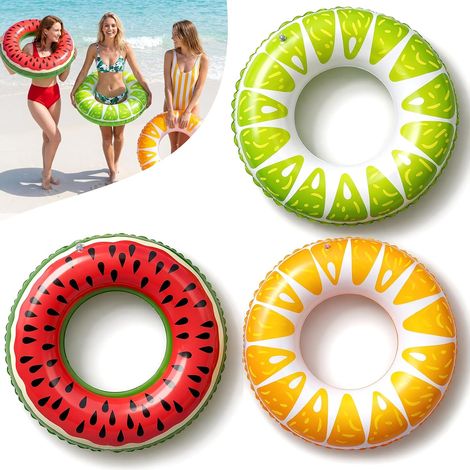 Bouee Piscine Gonflable 3 Pieces 66 cm, Bouee Enfant et Adulte en PVC, Bouée Gonflable Piscine Motif Pastèque Orange Citron Vert, Anneau de Natation pour Plage Fête Piscine Vacances d’Été (1/5)