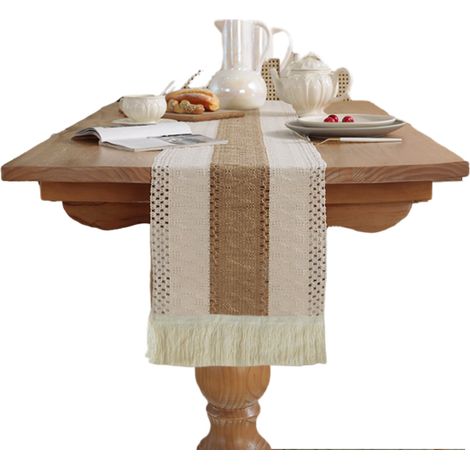 1 Tischläufer im Bohème-Stil für die Inneneinrichtung, rustikaler Landhausstil, mit Quasten, für Esszimmer, Schlafzimmer oder rustikale Hochzeitsdekoration (30 x 180 cm)//