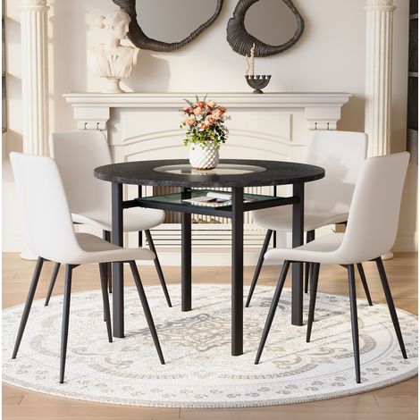 Conjunto de mesa redonda de 100 cm y 4 sillas de PU blanco y negro DESVIAE (1/5)