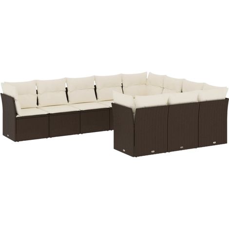 Maison Exclusive - Set Divani da Giardino 10pz con Cuscini in Polyrattan Marrone (1/3)