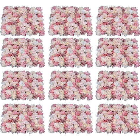 15.7423.62in Panneaux muraux de fleurs artificielles, Panneaux muraux de fleurs en soie pour jardin extérieur, clôture de jardin, écran d'intimité et décoration murale intérieure (12Pcs Pink+White) (1/5)