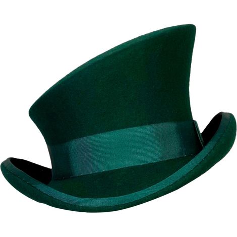 Sombrero de copa asimétrico unisex - Estilo Steampunk - Lana y cuero - Cinta decorativa - Invierno - Para mujeres y hombres, verde, talla única