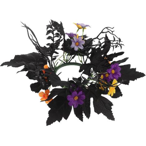 Couronne d'Halloween, anneaux pour bougies, guirlande décorative de fleurs, 2 pièces (1/5)