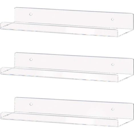 Étagère murale flottante invisible en acrylique transparent de 38 cm, étagère murale pour livres d'enfants (lot de 3) (1/4)